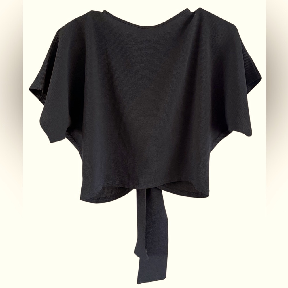 Hostess Pick 💥 Black Dolman Sleeve Crop Blouse with Tie Front - Picture 3 of 11